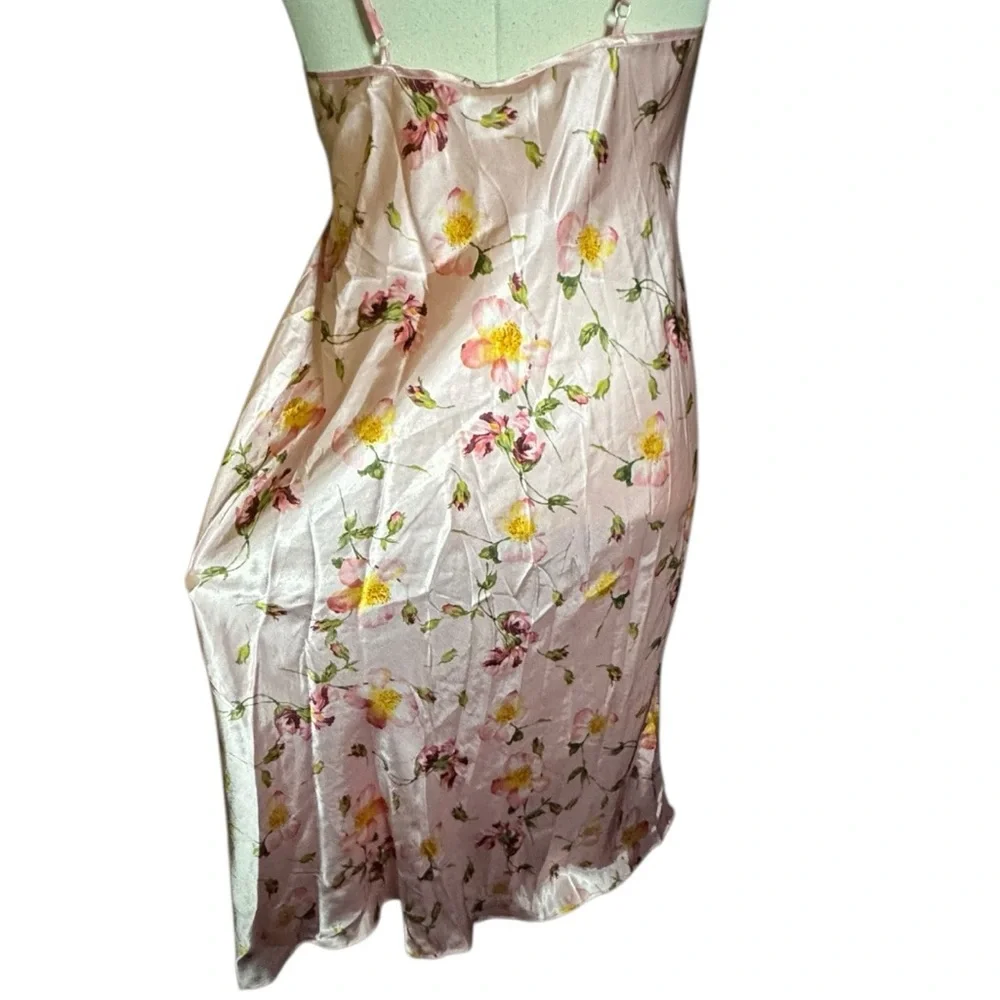 Cruz Pink Floral Satin Nightgown Slip Vintage Dress - Picture 6 of 9